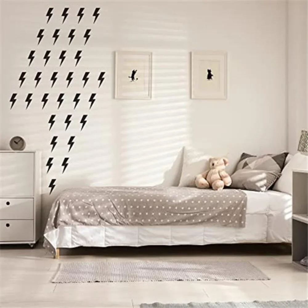 Black Lightning Bolt Wall Decals Peel Stick Modern Bedroom Dorm Office Wall Art